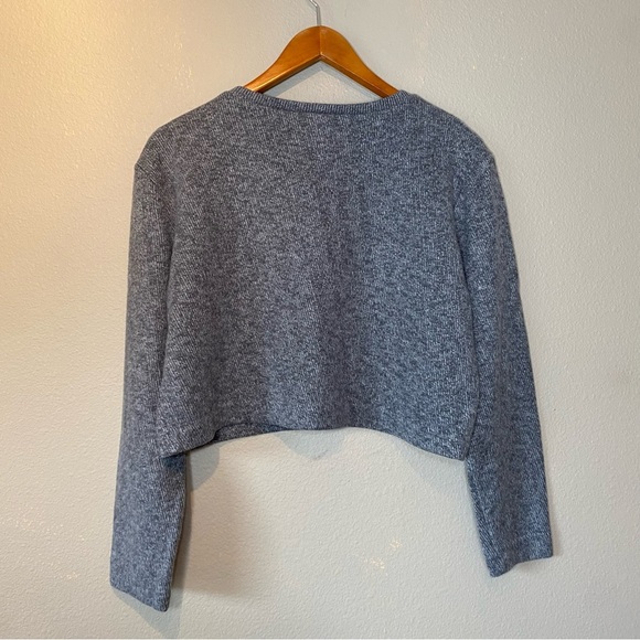 Zara Gray Cotton Blend Crew Neck Cropped Sweater Size L Minimalist Casual - Picture 2 of 13